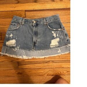 Furst of a Kind Reworked Levi's Denim Mini Skirt Distressed Raw Hem Size 27 W